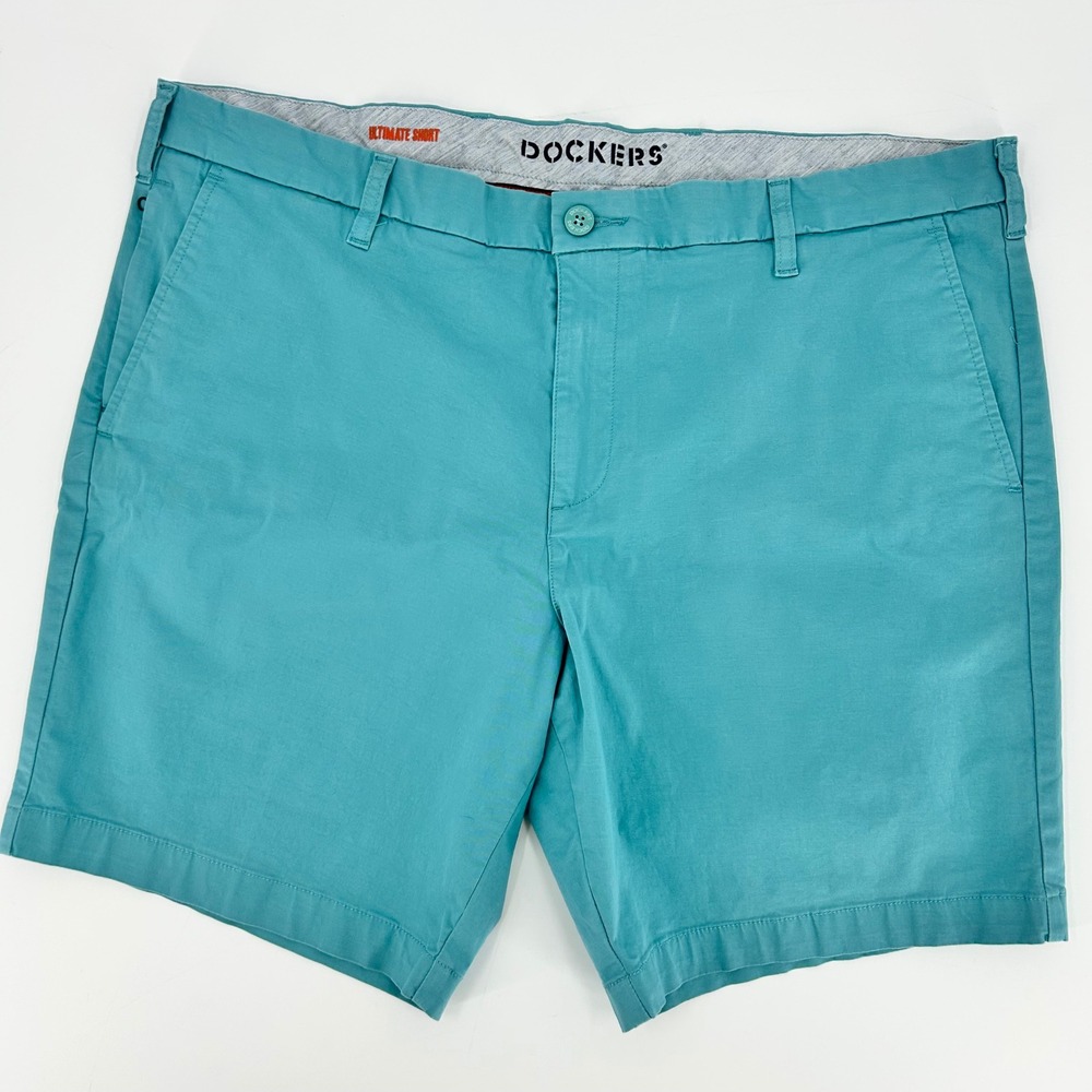 Dockers Mens Ultimate Short 42 Teal Blue Supreme Flex Chino Shorts 9 Inseam